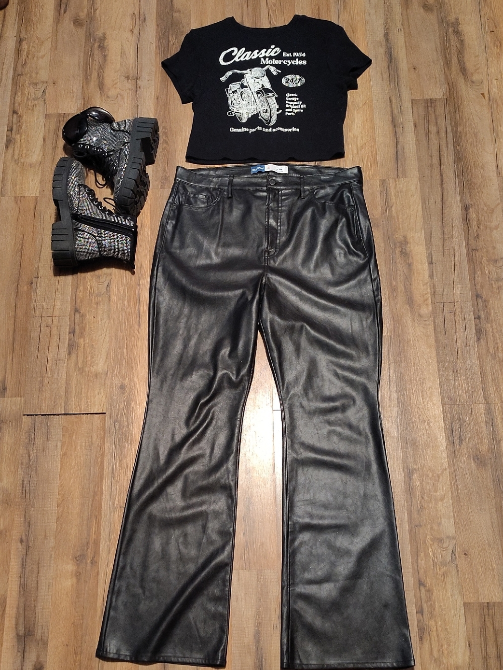 Old Navy Black Faux Leather Flare Pants